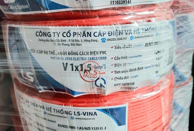 Cáp Điện Hạ Thế LS VINA V-1×1.5mm2 0.6/1kV Cu/PVC